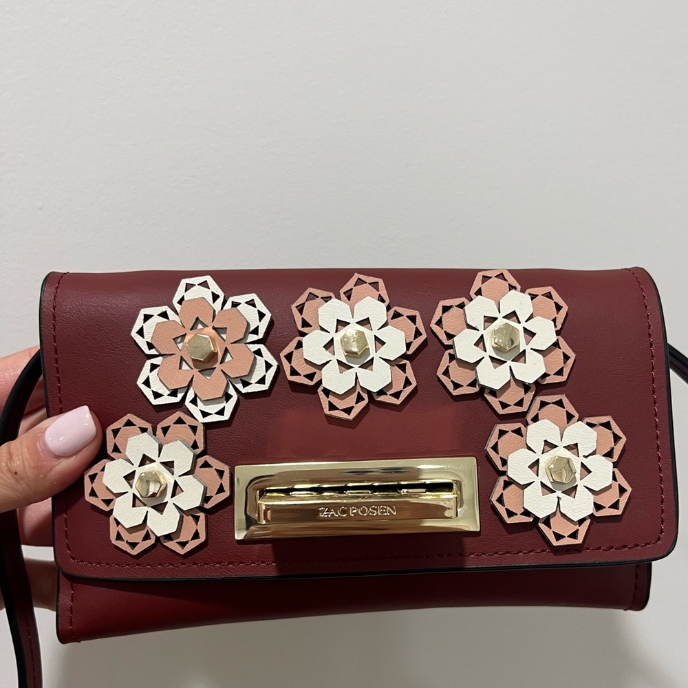 Zac Posen maroon bag with leather floral details - brand new